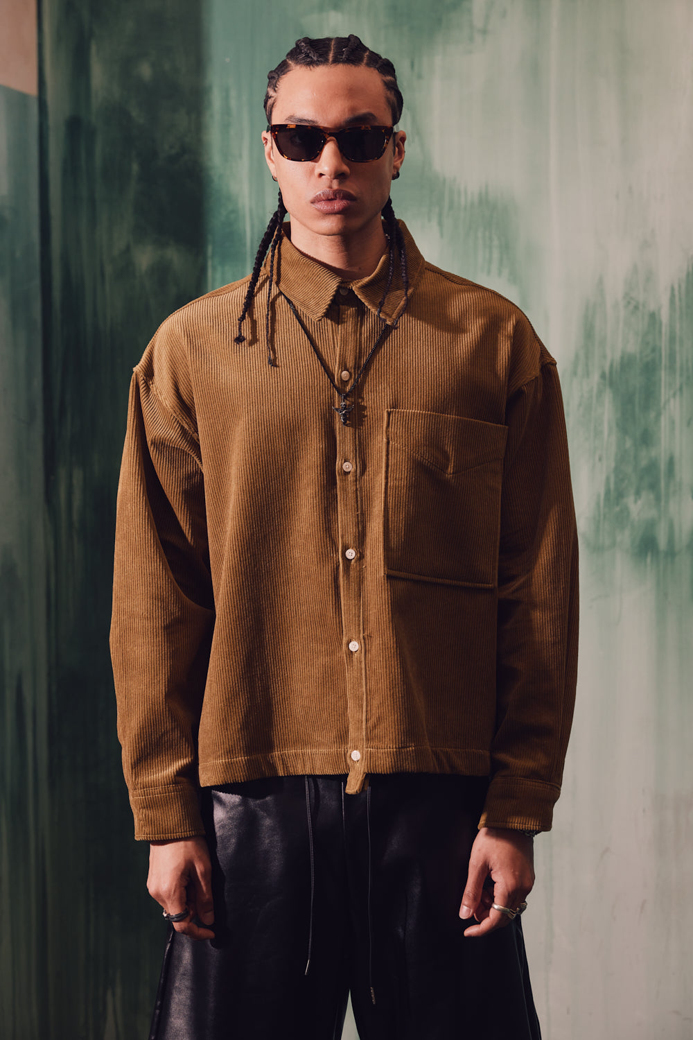 Okinawa Prefecture Cropped Corduroy Shirt Beige Thick Corduroy