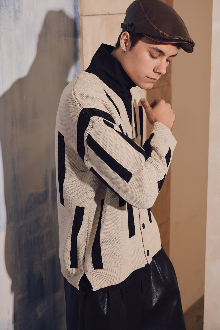 Stick V-Neck Button Cardigan
