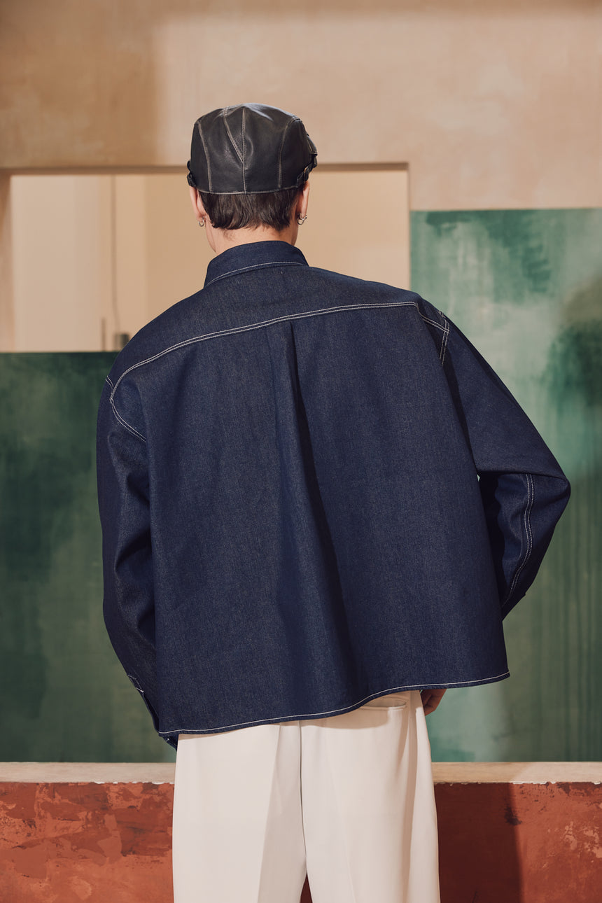 Stitched Denim Crop Shirt-Jacket