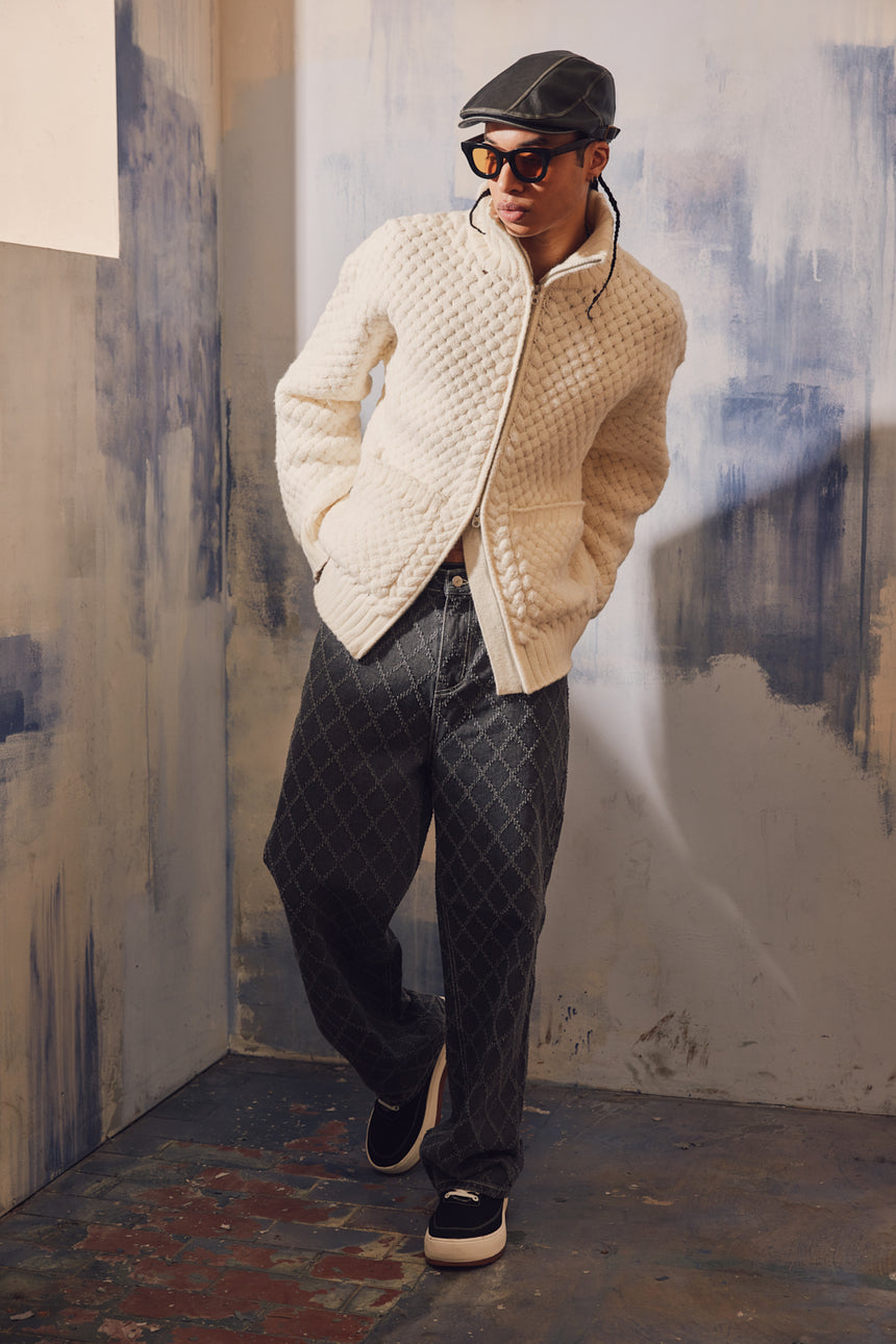 Handmade Weaving Knit Zip-Up Jacket