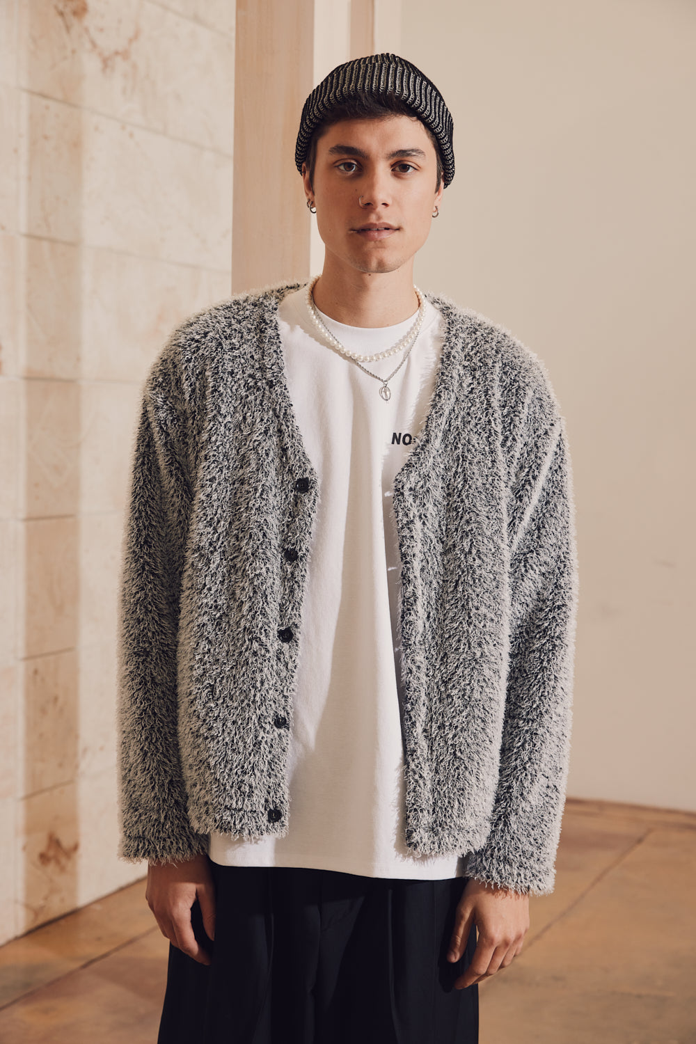 Mohair Textured V-Neck Cardigan – NEOITY Mohair Textured V-Neck Cardigan – NEOITY