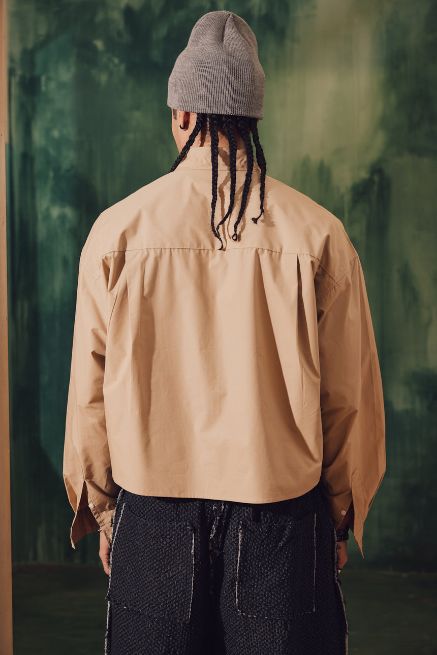 Slim Pocket Collared Long Sleeve Crop Shirt