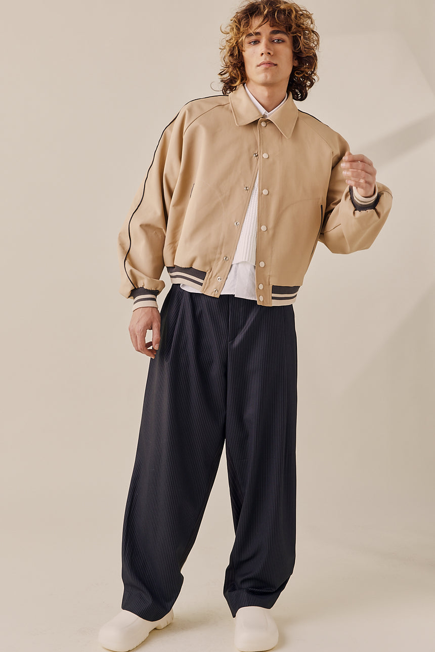Piping Contrast Collared Varsity Jacket
