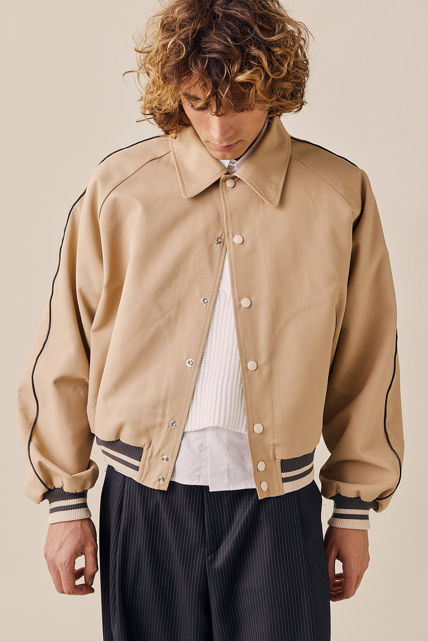 Piping Contrast Collared Varsity Jacket