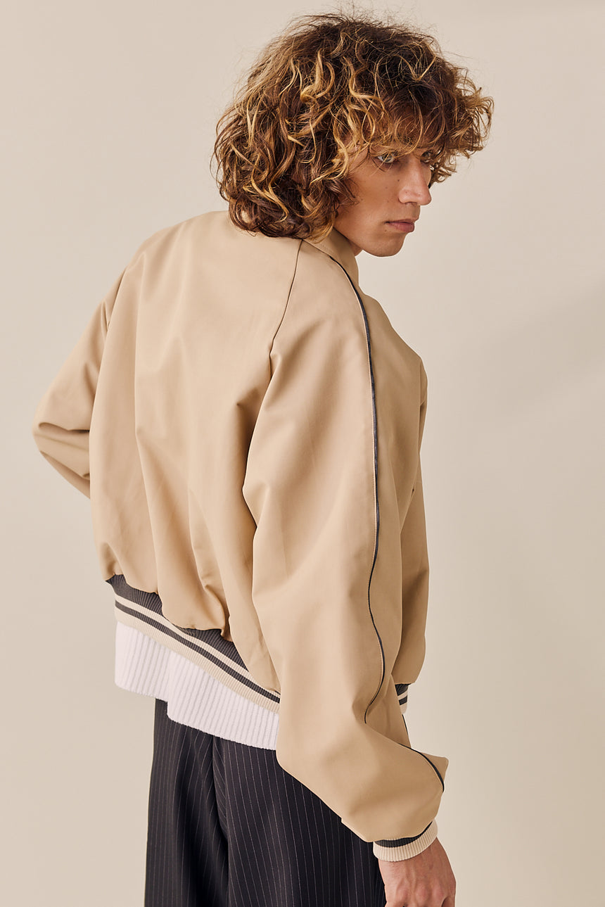 Piping Contrast Collared Varsity Jacket