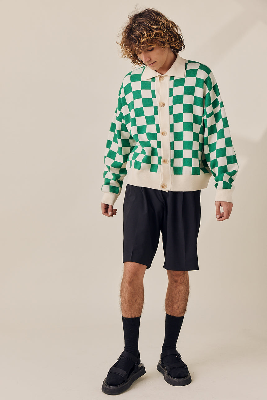 Color Mix Checkered Knit Cardigan