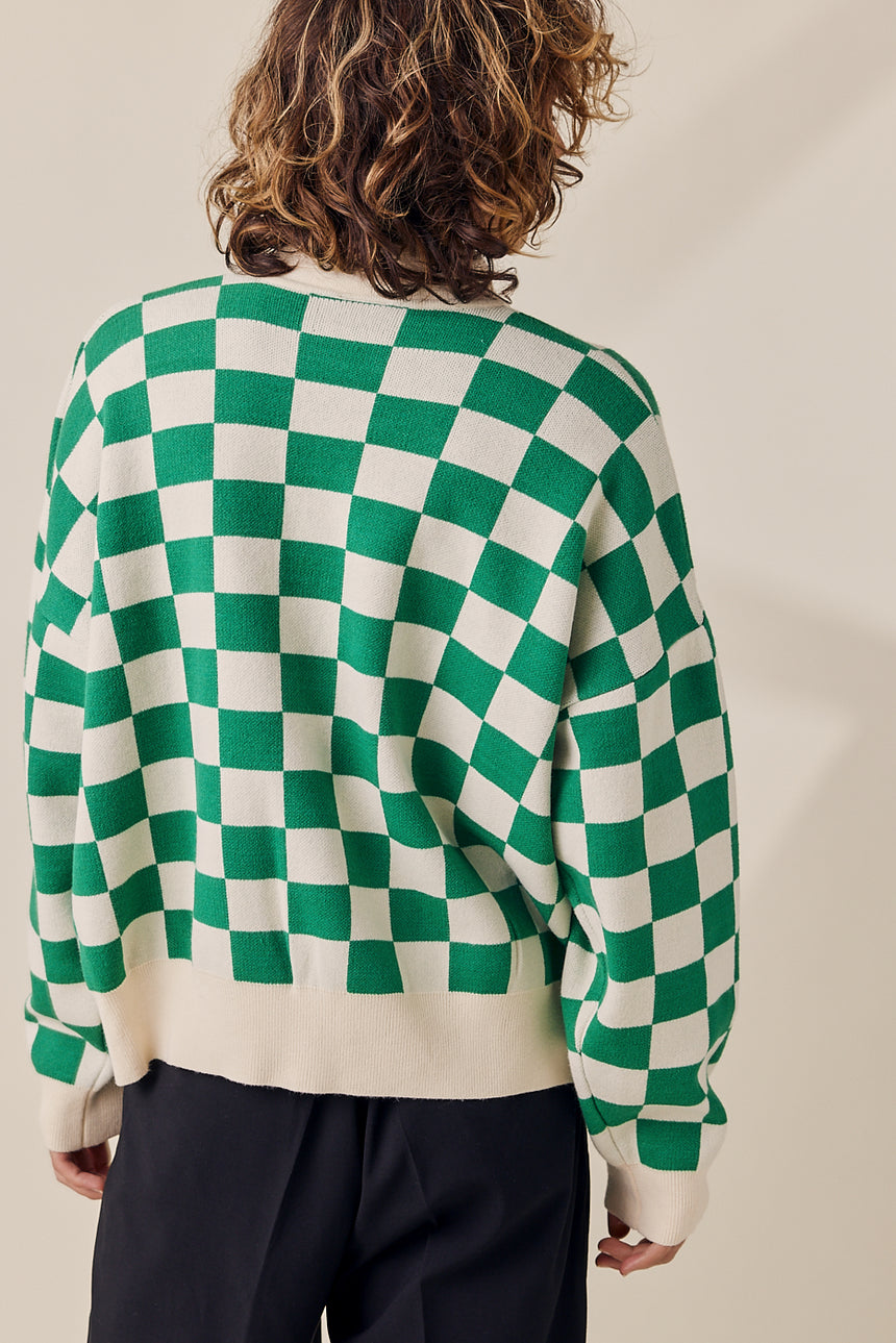 Color Mix Checkered Knit Cardigan