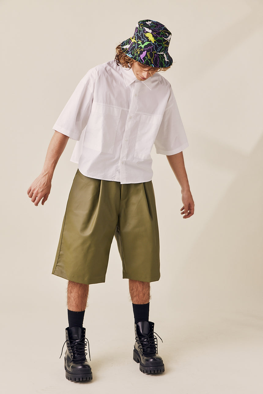 Coated Cotton Wide Bermuda Shorts