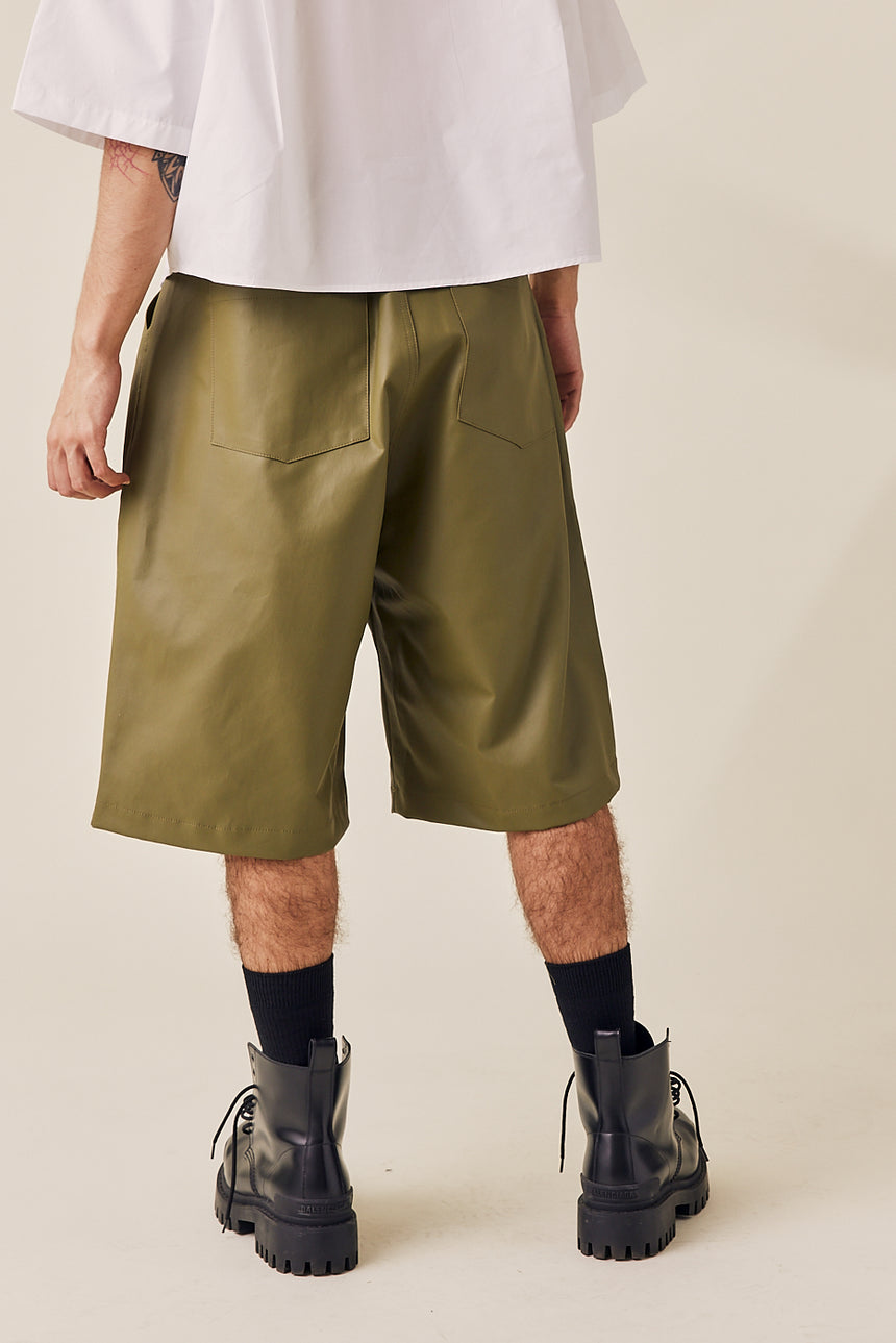 Coated Cotton Wide Bermuda Shorts