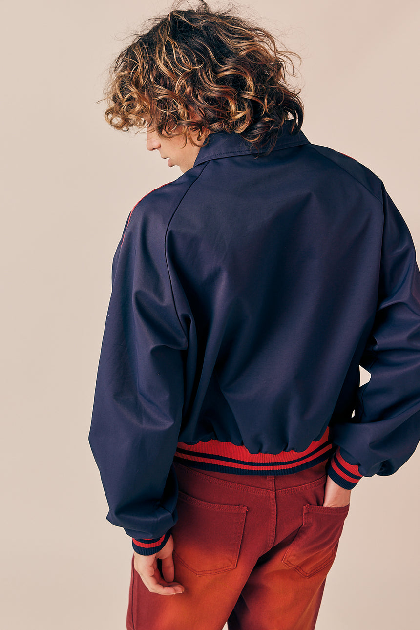Piping Contrast Collared Varsity Jacket
