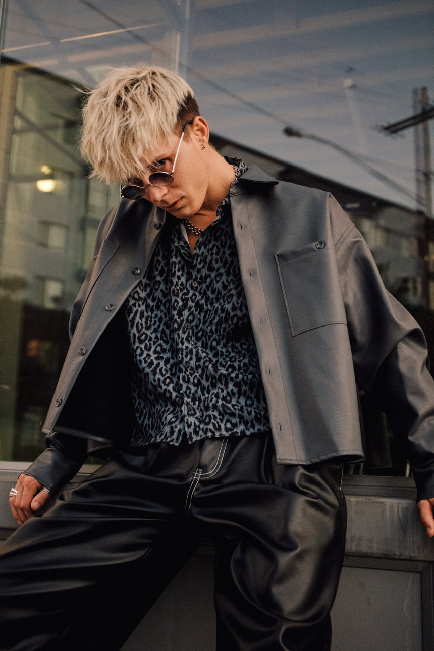 Faux Leather Front Pocketed Crop Shirts