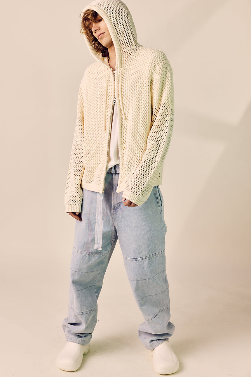 Pre-Wash Belted Denim Wide Pants