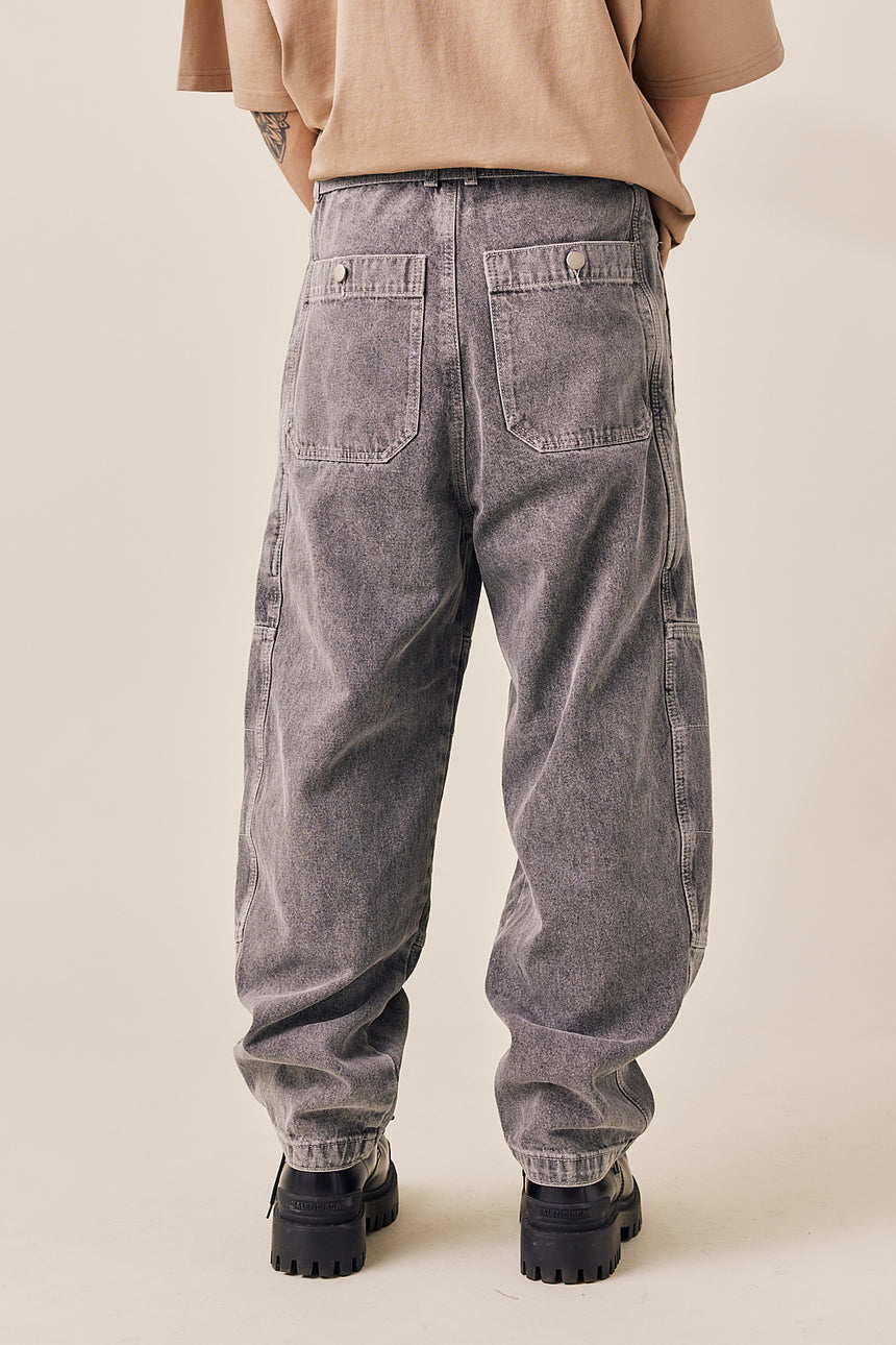 Pre-Wash Belted Denim Wide Pants