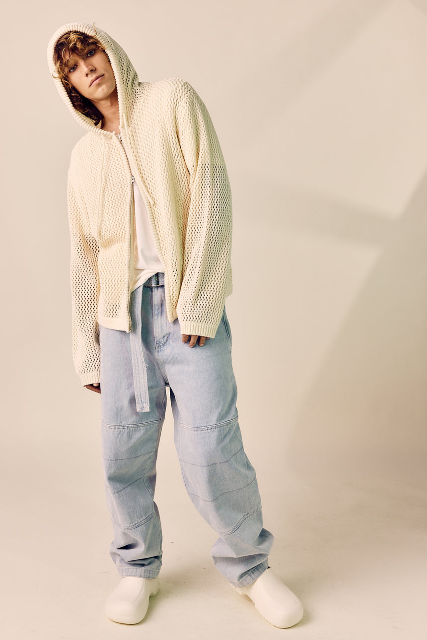 Mesh Zip-Up Hooded Pullover Cardigan