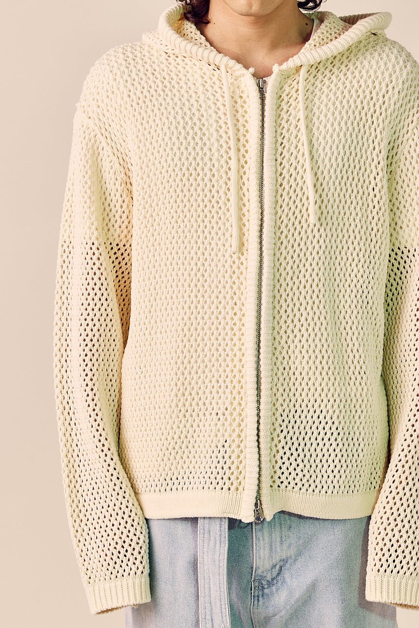 Mesh Zip-Up Hooded Pullover Cardigan