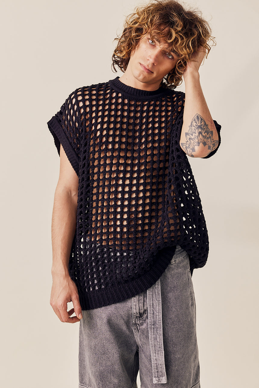 Fishnet Relaxed Fit Knit Vest