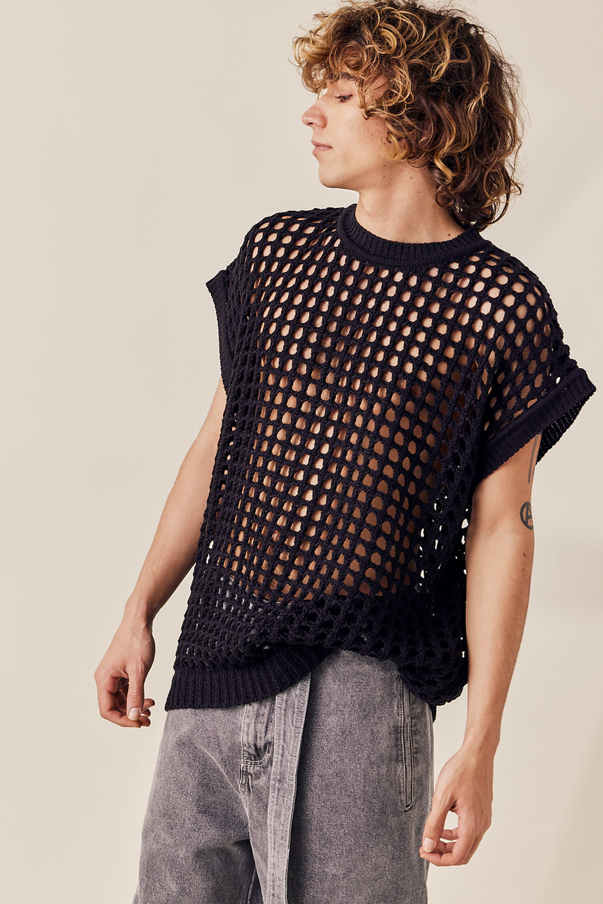 Fishnet Relaxed Fit Knit Vest