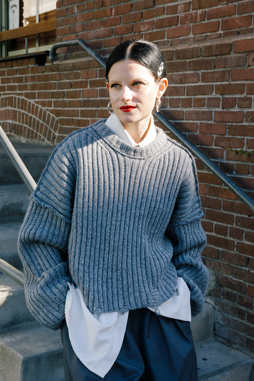 Distressed sales knit sweater