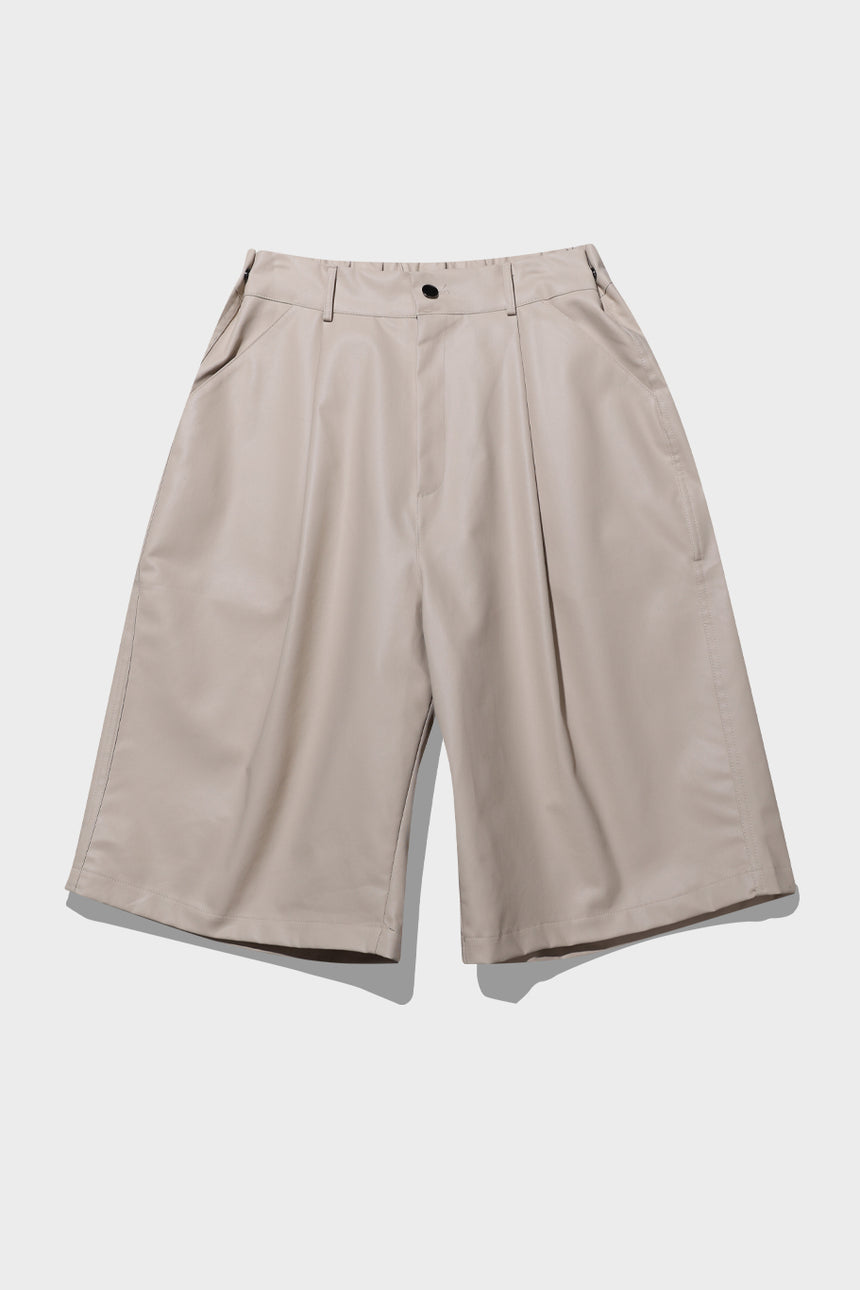 Coated Cotton Wide Bermuda Shorts
