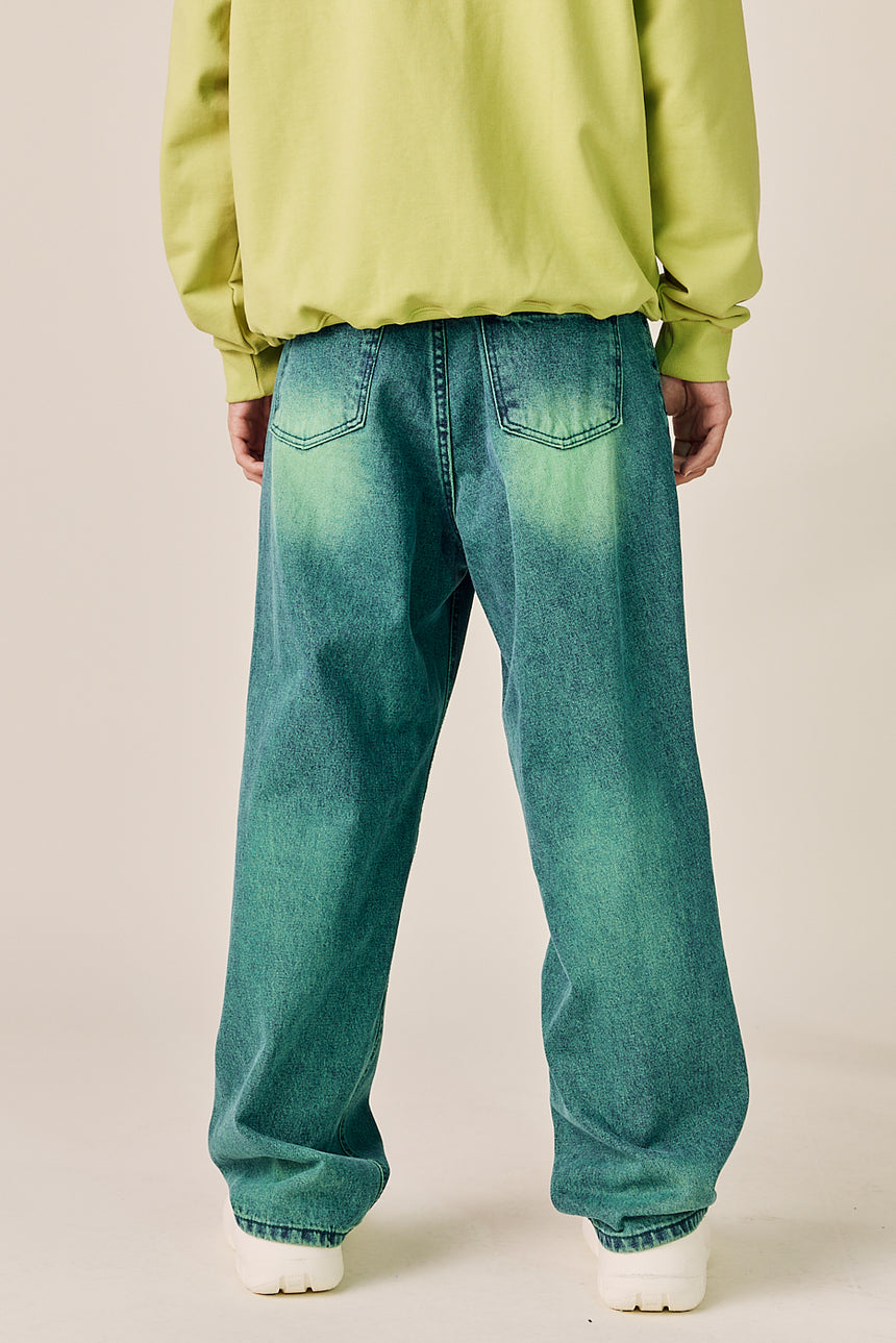 Pigment Washed Wide Pintuck Denim Pants