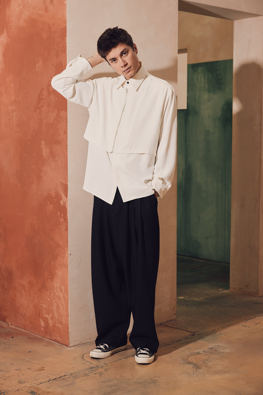 Double Pintuck Wide Balloon Trousers