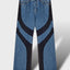 Leather Wave Panel Wide Denim Pants