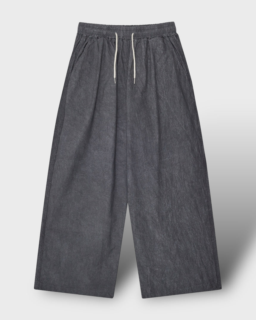 Waist Banding Washed Wide Pants