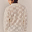 Checkered Knit Mesh Button Up Cardigan