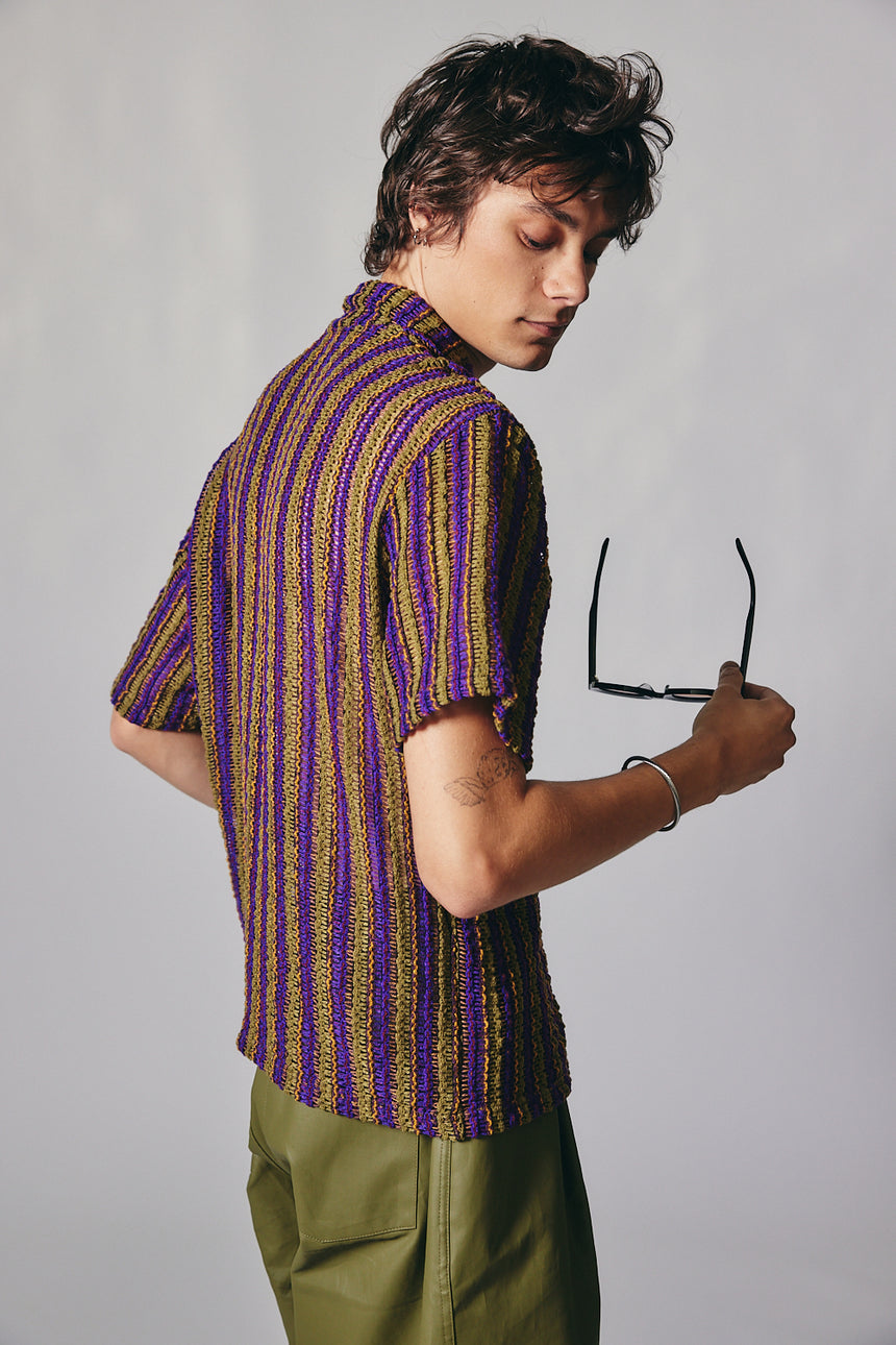 Sheer Knit Summer Striped Shirt