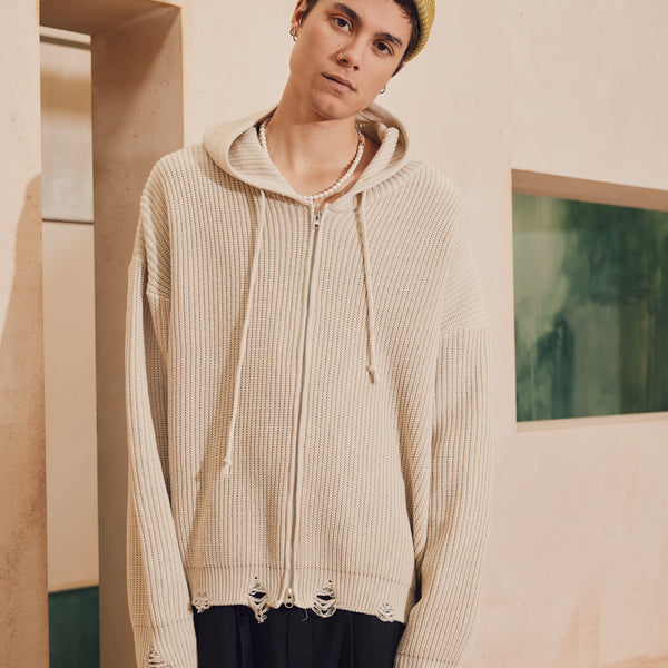 【SCENERITY】Notty Knit Hood Zip Up SCENERITY】Here washing hood knit zip-up