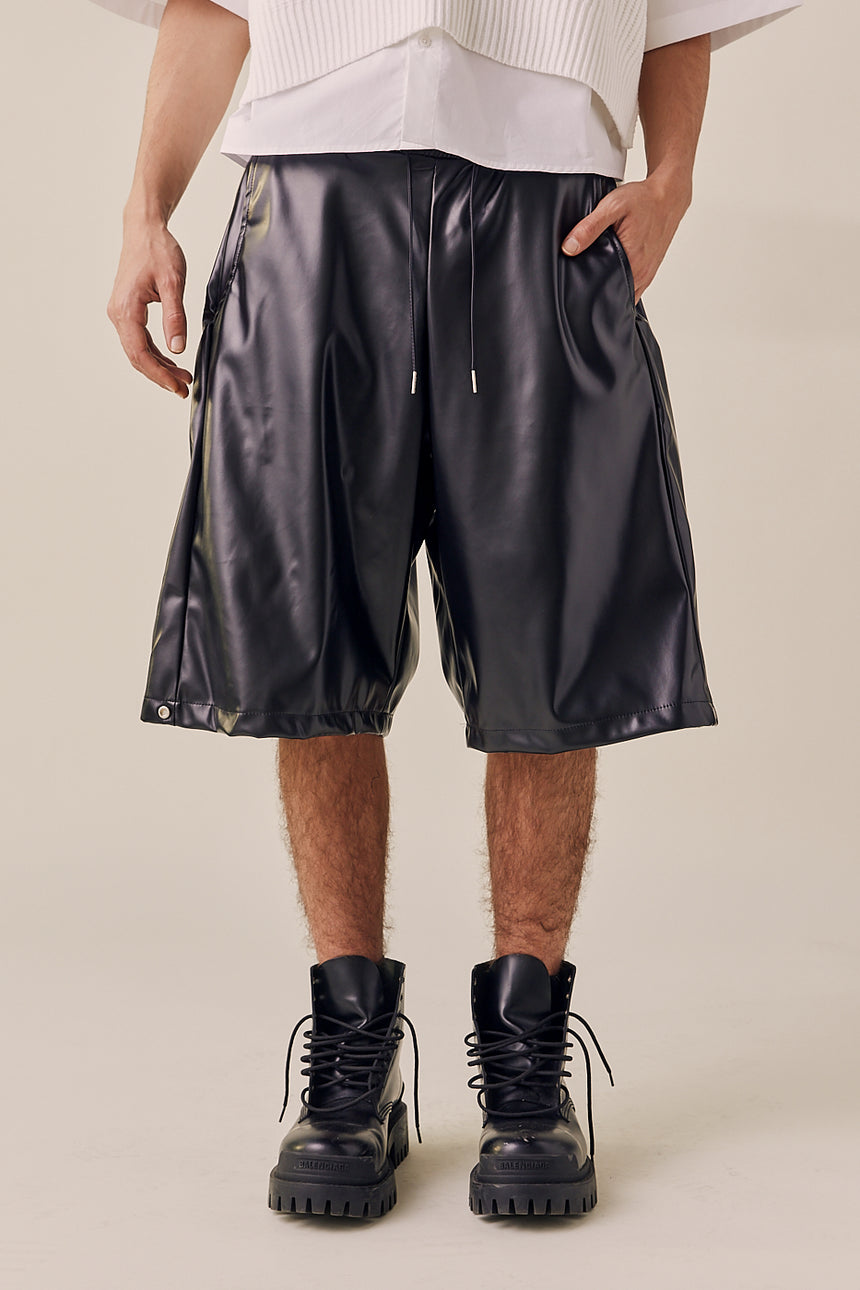Snap Button Side Artificial Leather Shorts