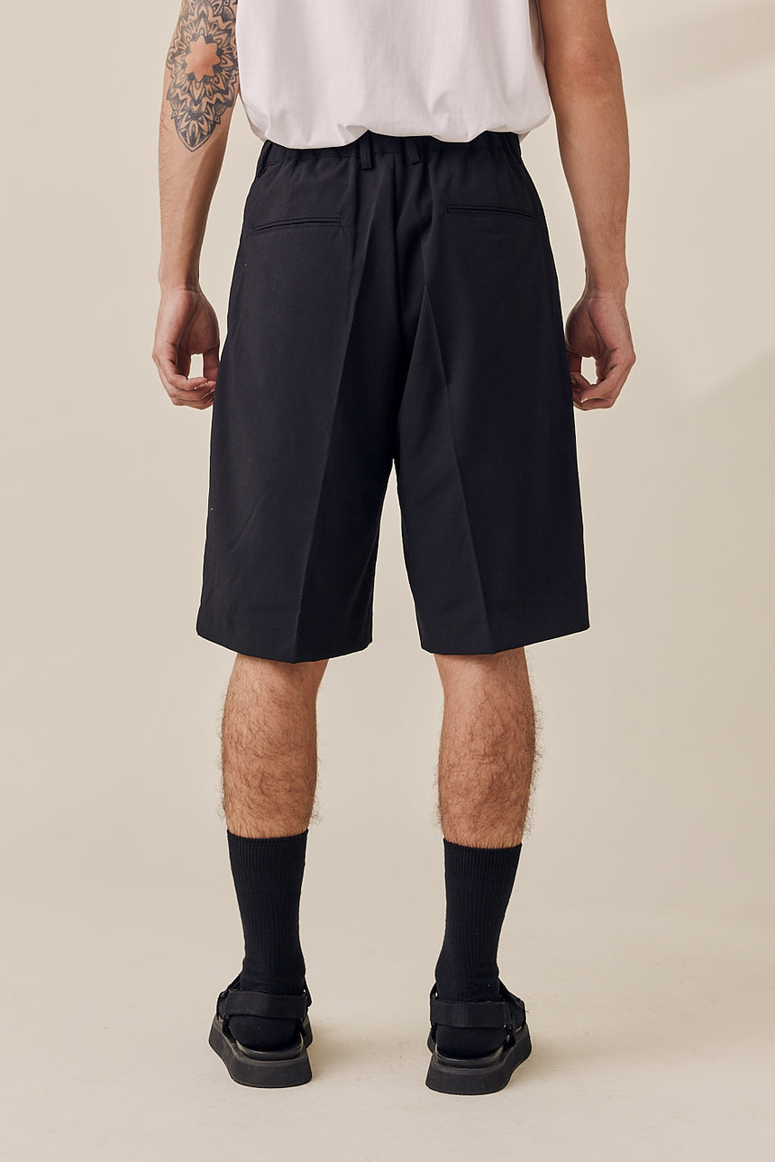 Pleated Wide-Leg Bermuda Trouser Shorts