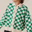 Color Mix Checkered Knit Cardigan