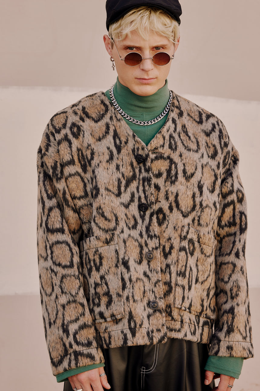 Leopard Mohair V-Neck Cardigan